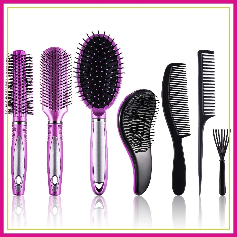

7 Pcs Hair Styling Set: Round Brush, Paddle Brush, Detangling and Wet/Dry Brushes