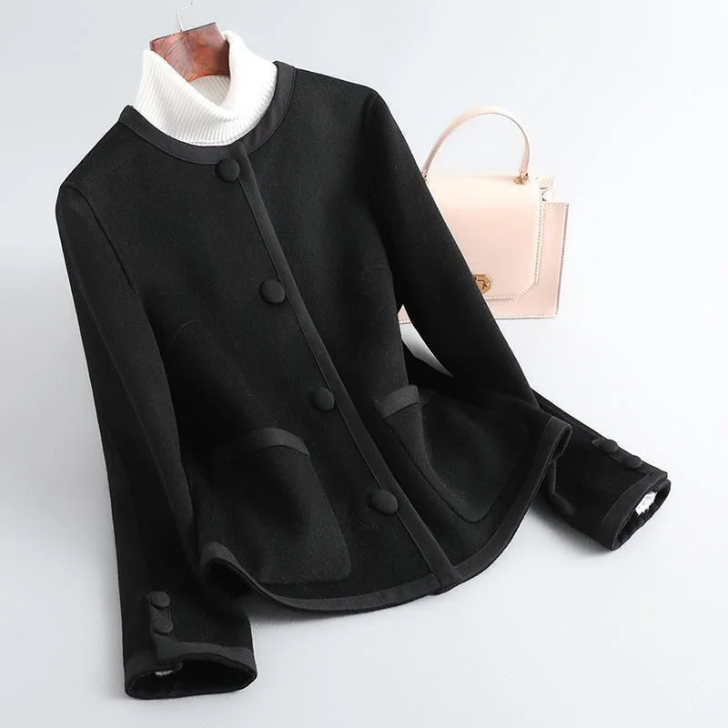 Autumn Fashion Fragrant Double Sided Woolen Coat Women's 2026 New Short Round Neck Single Breasted Casual Overcoat Female