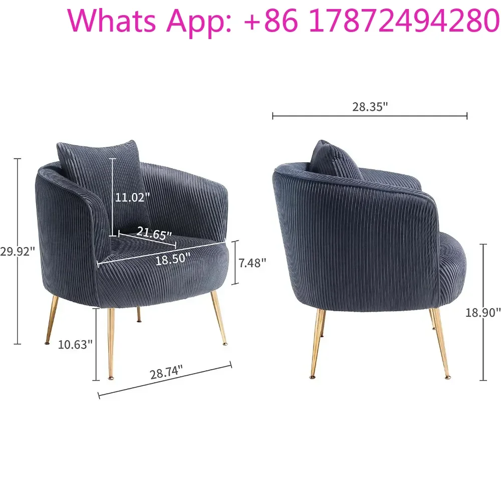 Upholstered Modern Single Sofa Chair, Comfy Barrel Chair with Golden Metal Legs