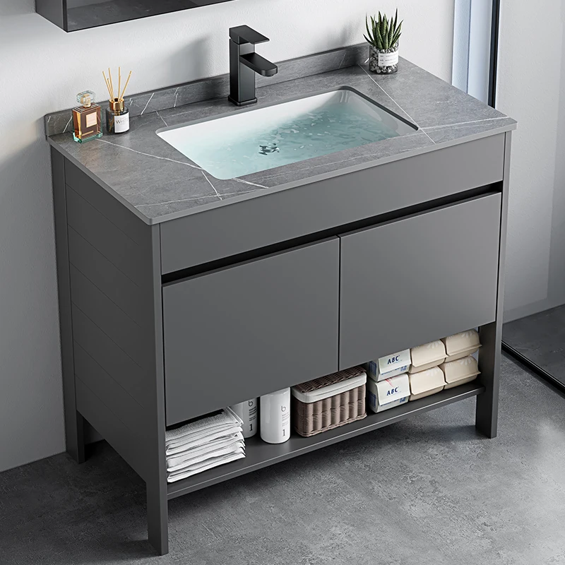 Floor-to-ceiling space aluminum bathroom cabinet combination ceramic integrated wash basin cabinet toilet bathroom washbasin