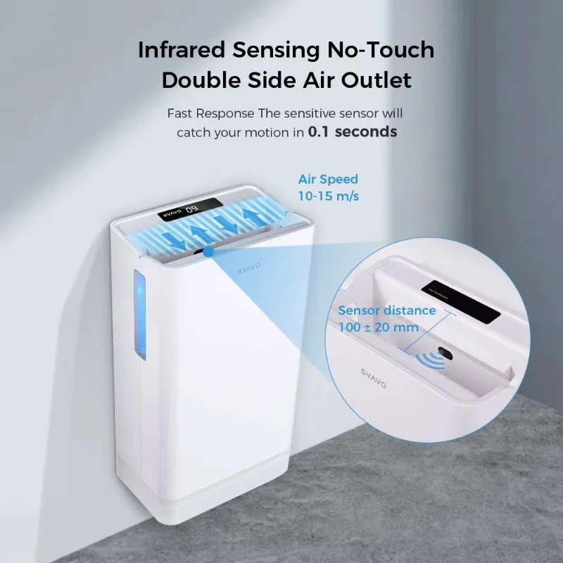 Commercial High Speed Brush Motor 10S Fast Dry Double Side Sensor Touchless Electric Automatic Jet Hand Dryer