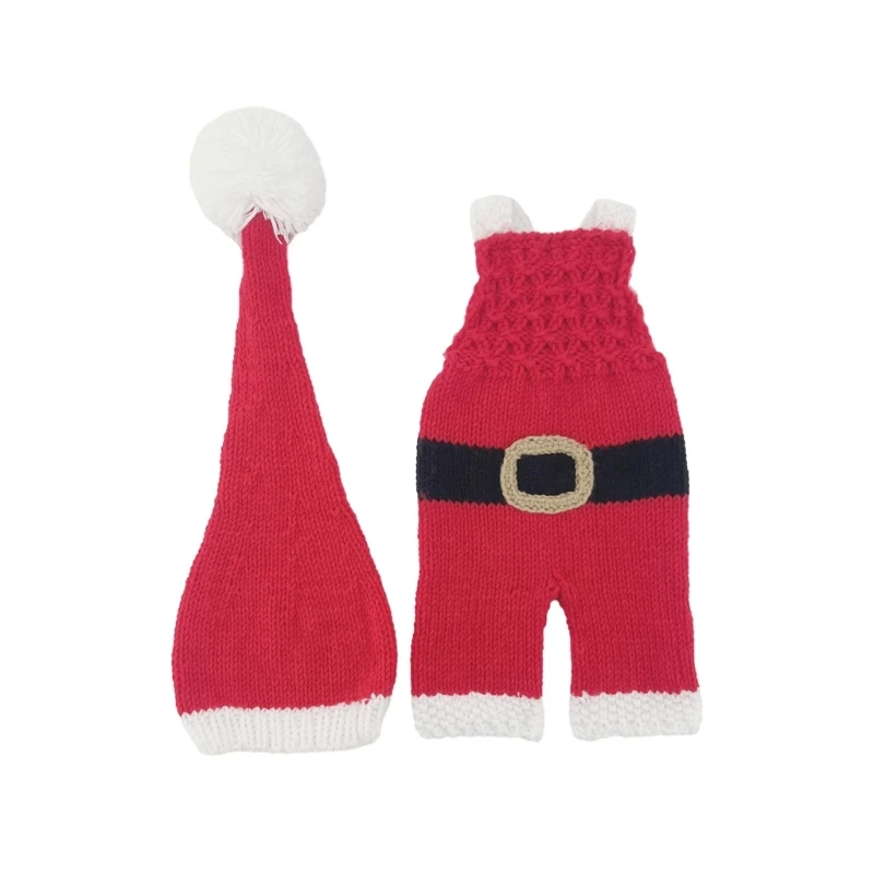 

2-in-1 Infant Christmas Santa Outfit Soft Knitting Jumpsuit and Matching Hat Beanie for Newborn Photography Props