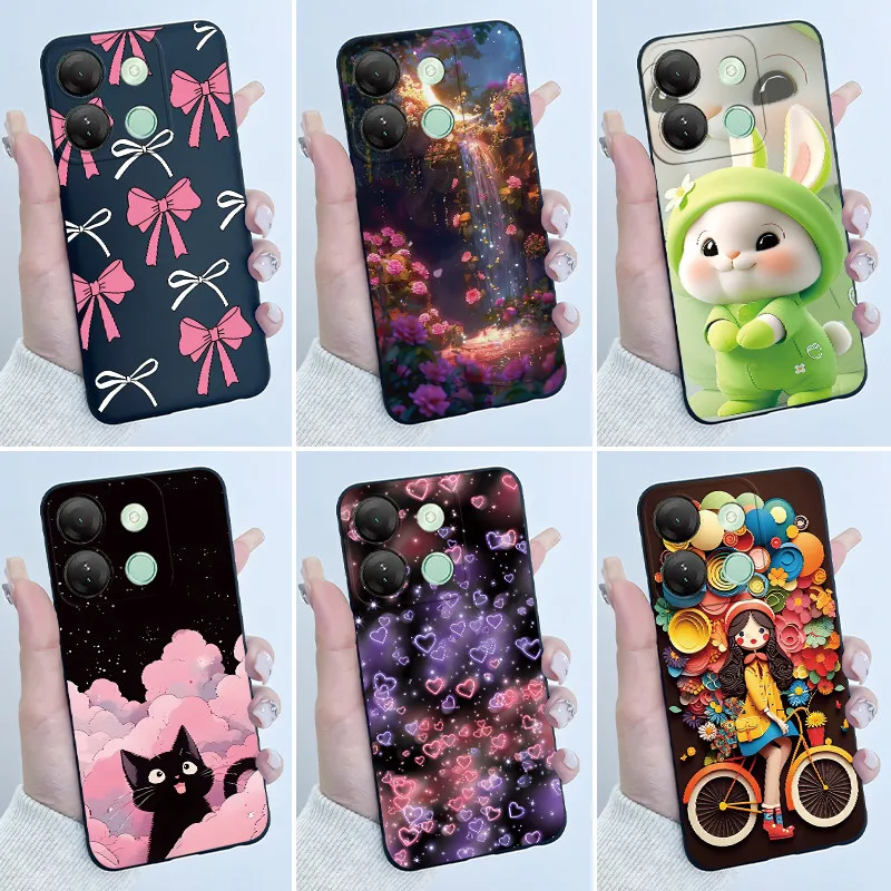 For Infinix Smart 7 HD X6516 Case Luxury Cute Love Rabbit Funny Black Silicone Soft Back Cover For Smart7 Plus X6517 Phone Cases