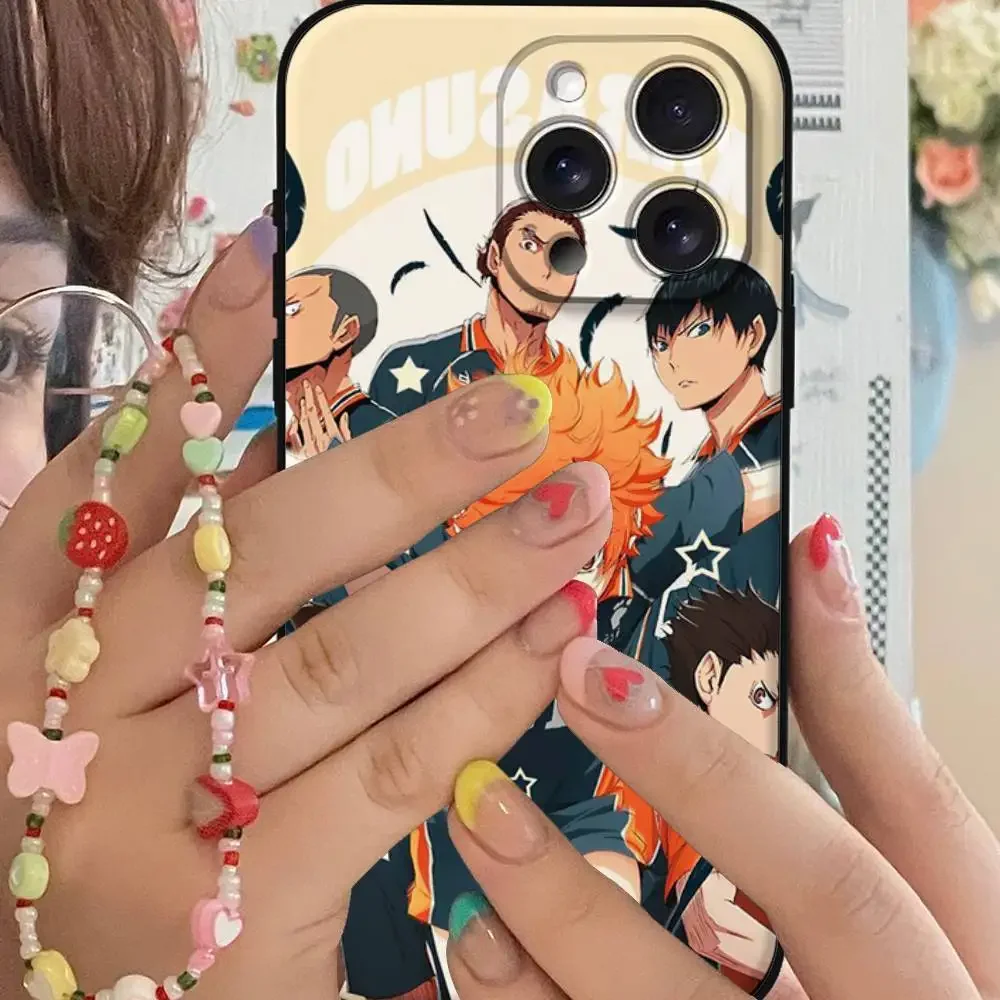 Haikyuu High School Volleyball Phone Case Black Shell For IPhone 16/15/13/14 Pro Max 11Plus/X/Xr/Xs Max/12mini Compatible Models
