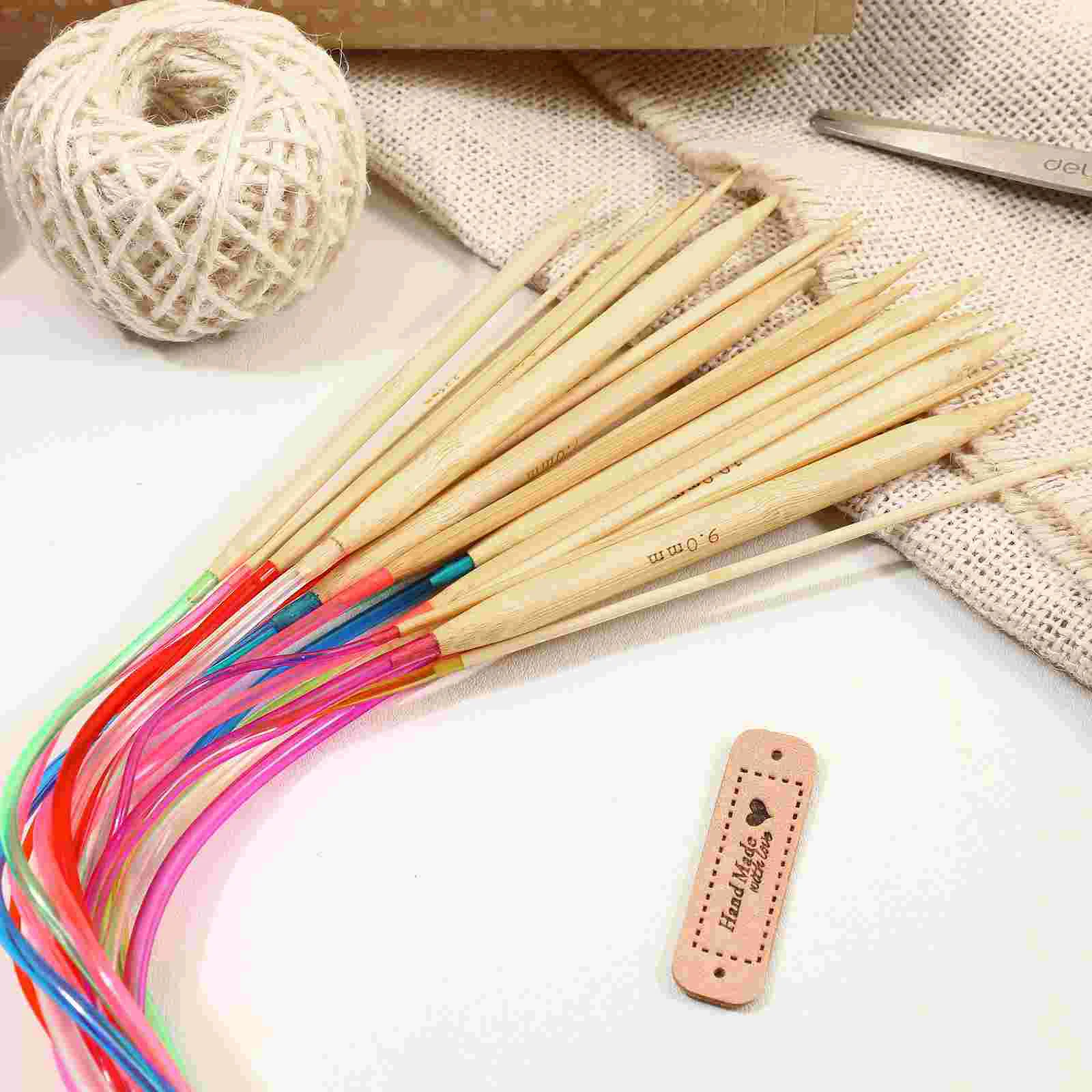 18 Pcs Knitting Needles Set for 10mm Circular Beginners Burr-free Weaving Tools Bamboo Wooden Hats