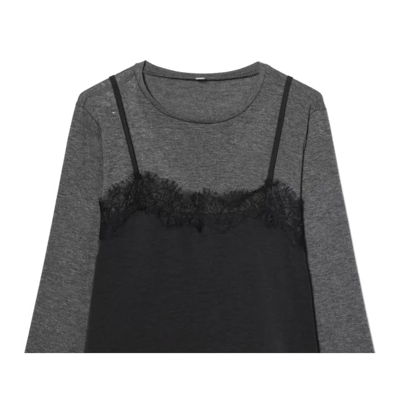 Primavera Verano mujer Patchwork vestido Midi Casual cuello redondo manga larga Mujer Encaje Vintage Vestido corto Chic elástico vestido femenino