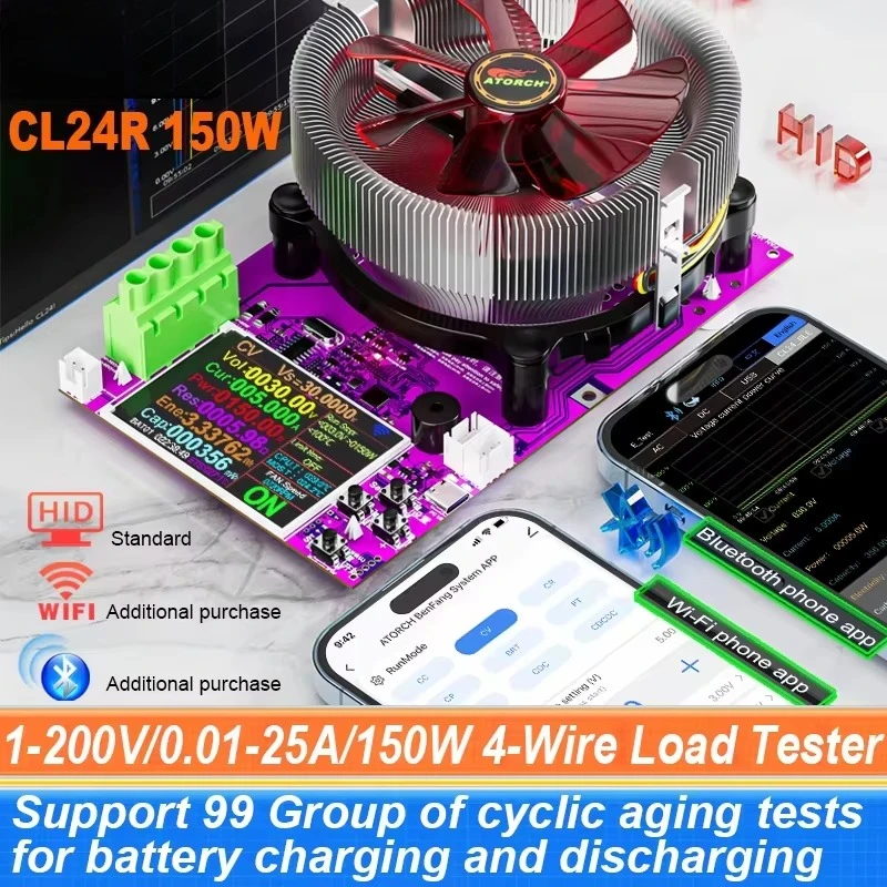 

Тестер емкости аккумуляторов CL24R 150 Вт, 4-проводной, с Wi-Fi, 2,4-дюймовым TFT-дисплеем, для батарей AAA 1,2 В, умная электронная нагрузка, разрядник, USB-тестер