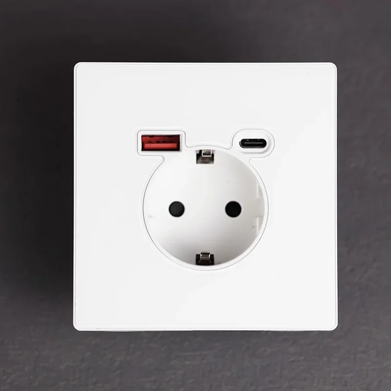YINKA EU FR Standard USB Wall Outlet Type-C, 20W Fast Charger, Glass Panel, Wall Socket Suitable For Square and Round Box 86Tyoe