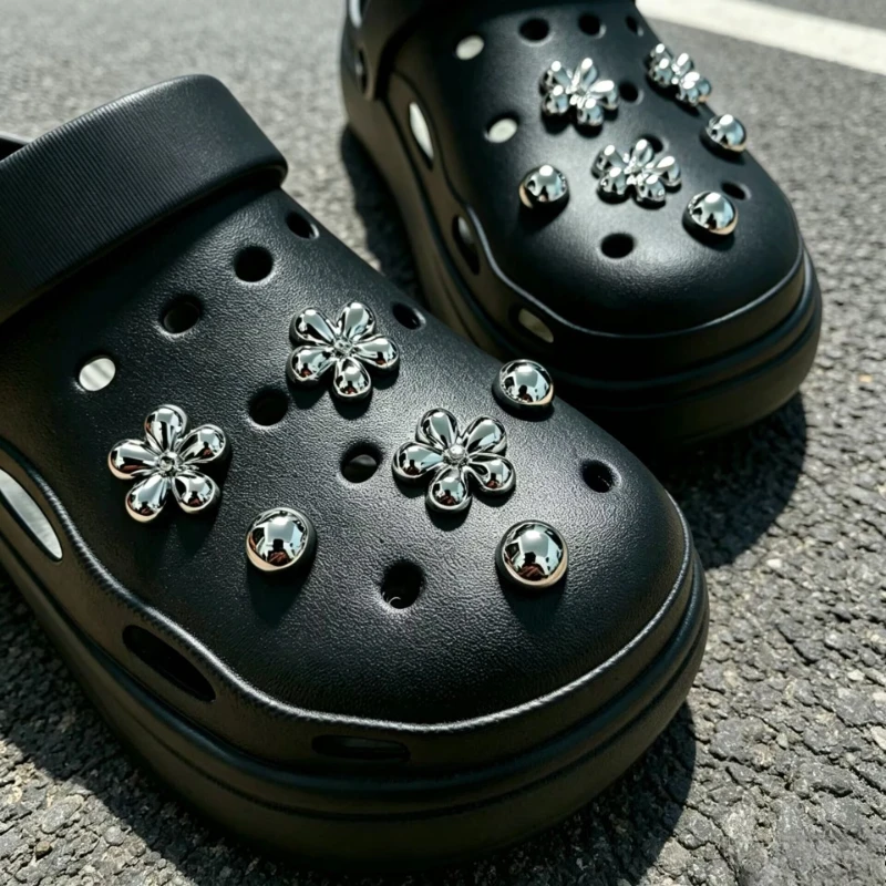 12 Pieces Silver Dot Diamond Flower ABS Pearl Shoe Buckle DIY Decoration for Women's Sandals Slippers Beach Bag Multi-Function