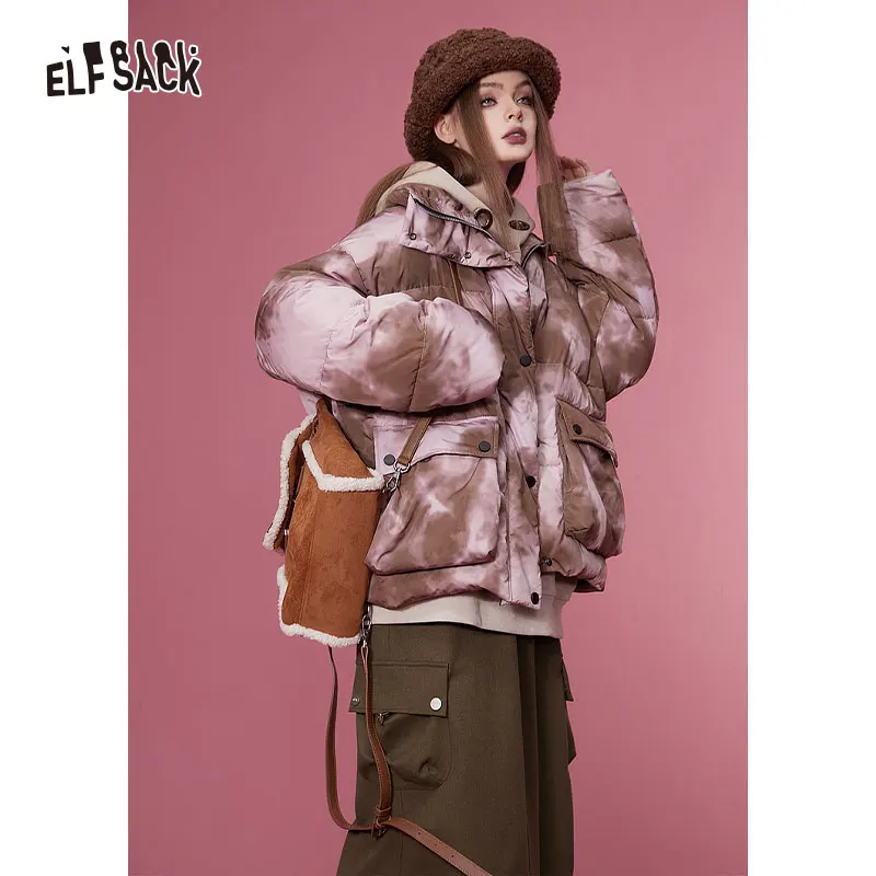 ELFSACK Korean Fashion Kawaii Down Coats Women 2023 Winter New Plus Size Designer Jackets