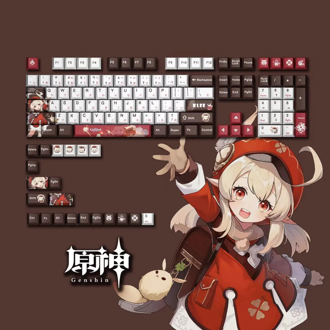 128Keys Genshin Impact Keycaps Klee PBT Cherry Profile Games Key Cap For MX Switch Mechanical Keyboard Anime Mouse Pad