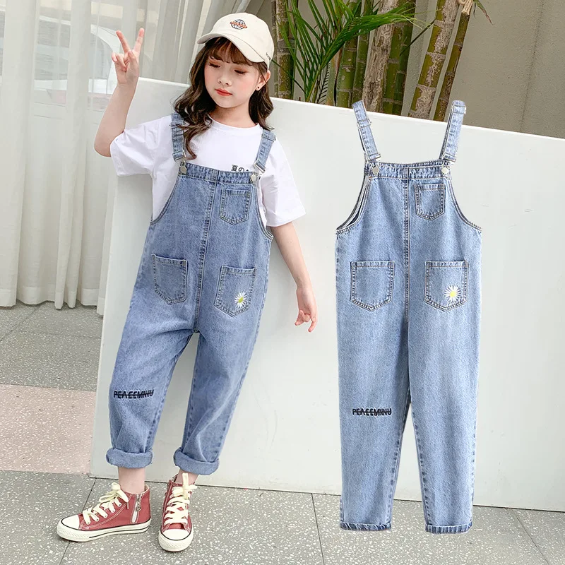 Children Casual Denim Overalls Girl Jumpsuit Girls Jean Jumpsuits for Kids Clothes Outfits Overalls Back To School 6 8 10 12 14Y