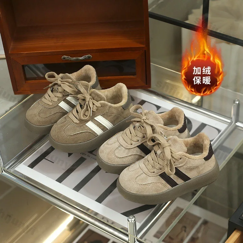 

Детская хлопковая обувь, теплые плюшевые повседневные кроссовки, осень-зима 2024, новая модная детская удобная нескользящая спортивная обувь на платформе