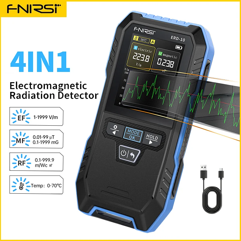 

FNIRSI ERD-10 4-IN-1 Electromagnetic Radiation Detector Electric and Magnetic Field Strength RF Power Temperature Monitor