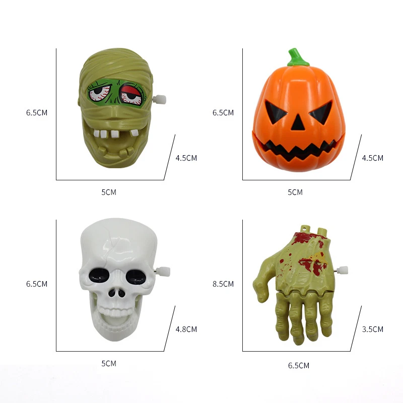 Juguetes de broma divertidos para fiesta, tira de pelo de Calavera, cadena de mano de fantasma, cabeza de calabaza, juguete de momia de relojería divertido para Halloween