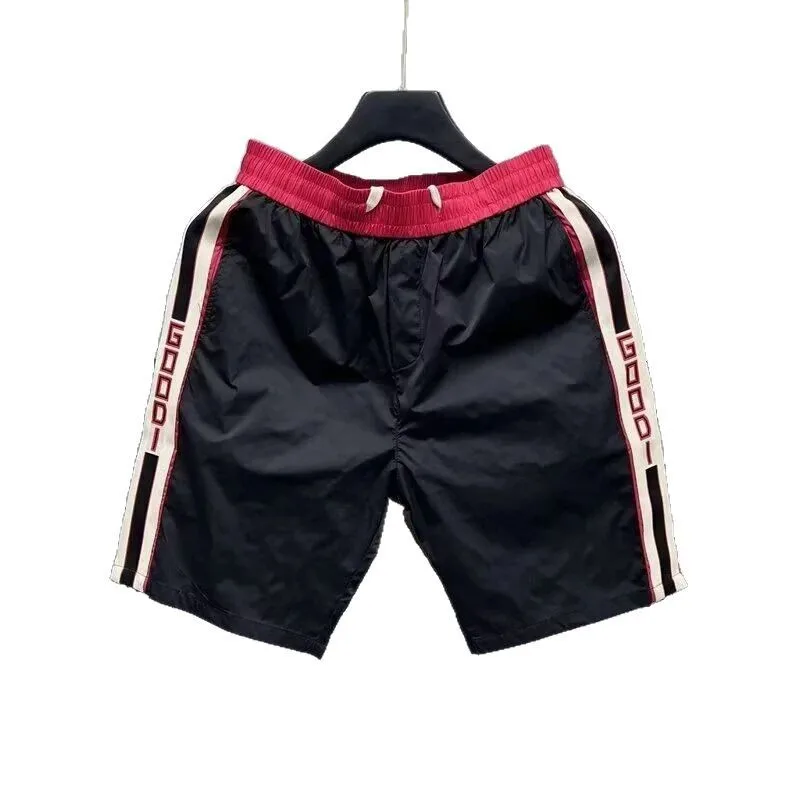 Summer Thin Quick Drying Casual Shorts Men's Trendy Slim Fit Striped Color Blocked Five Quarter Pants Youth Straight Tube Beach