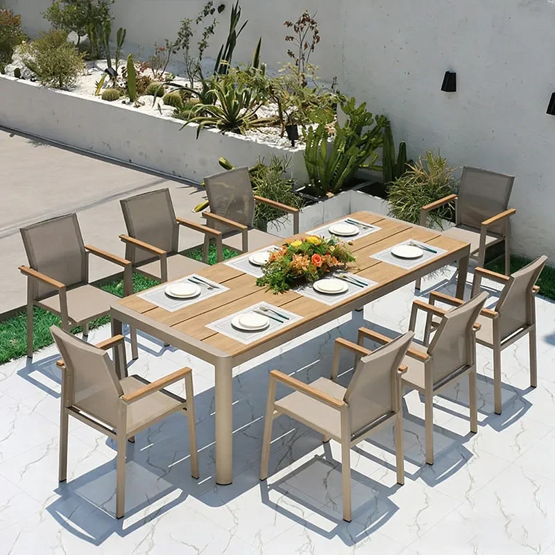 for Outdoor Courtyard Tables and Chairs Preservative Plastic Wood Dining Set Garden Balcony Leisure Tea Table and Chair