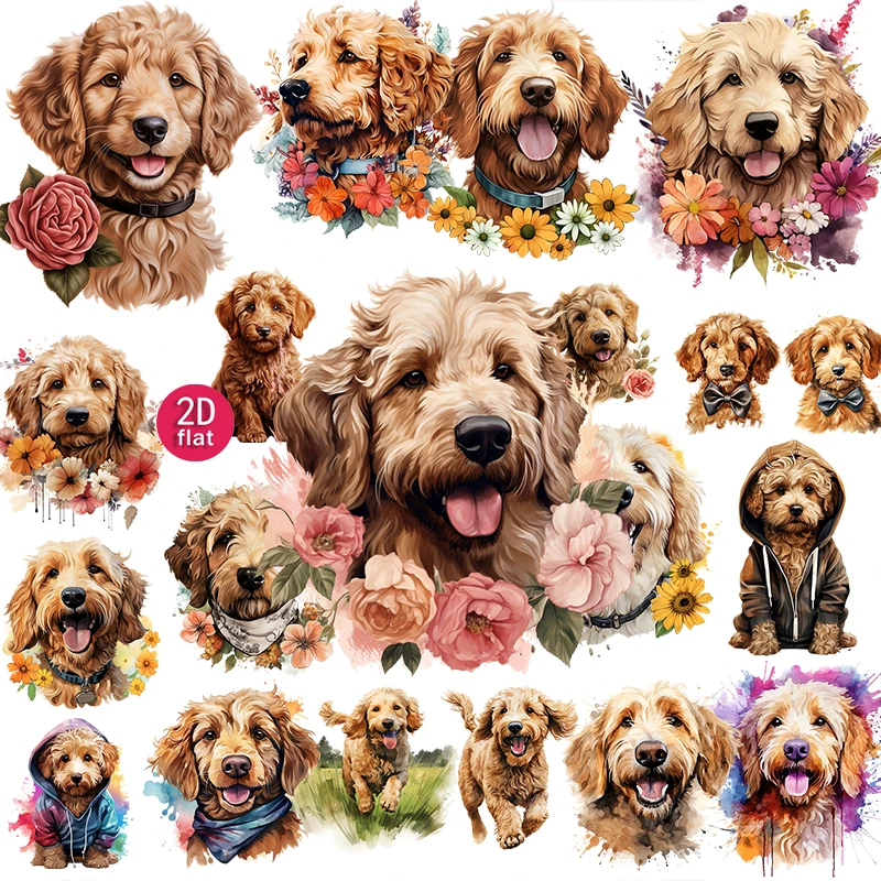 20pcs 2D flat Cute Watercolor Dog Stickers, Decorative Pet Golden Doodle Decals, Suitable for diaries and DIY scrapbook stickers