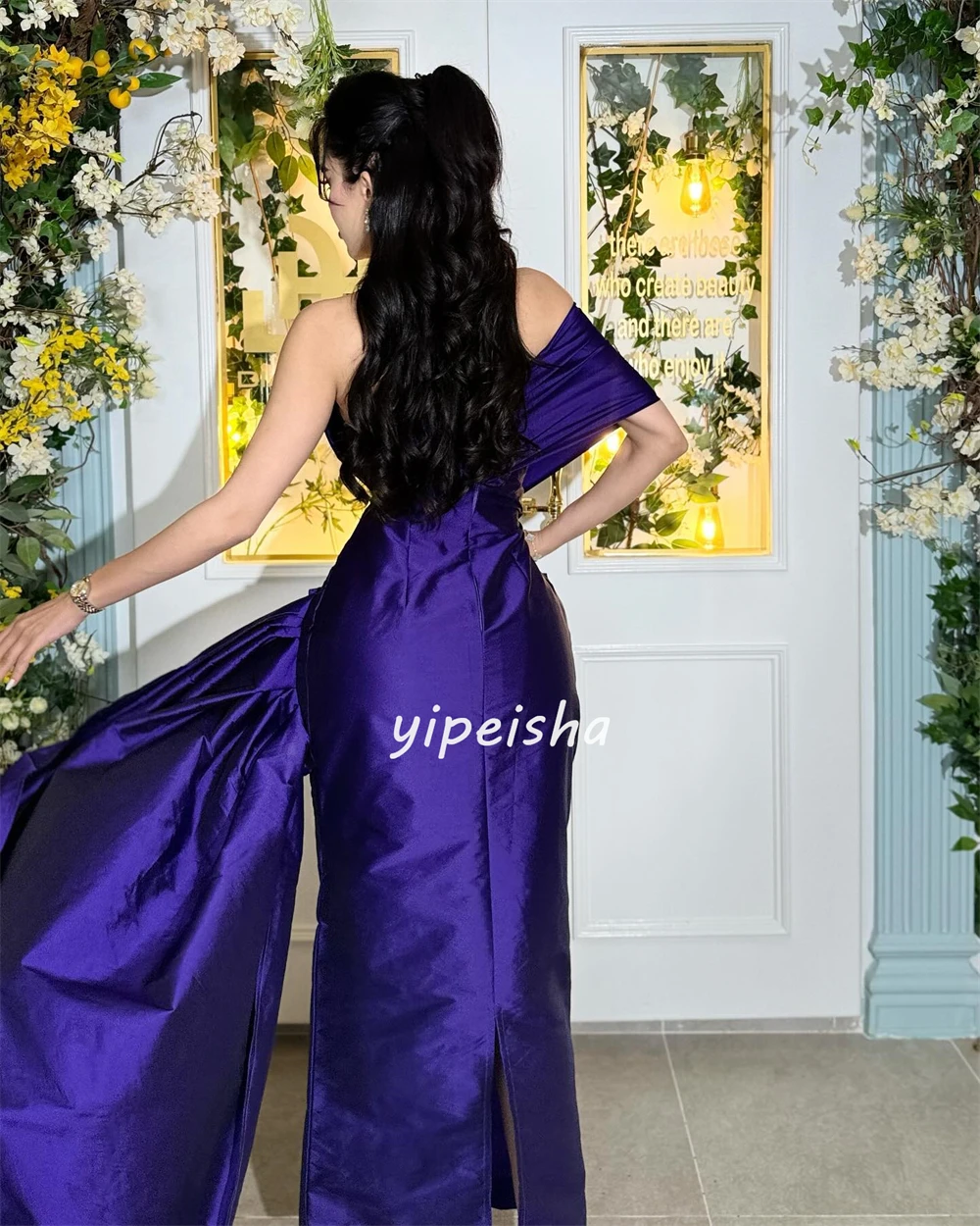 Customized Simple Sizes Available Satin Pleat Ruched Draped Straight One-shoulder Midi Dresses Celebrity Dresses Modern Style Ex