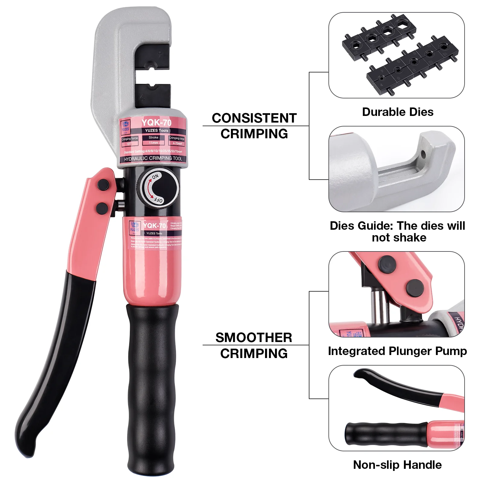 New Hydraulic Clamp Cable Lug Crimper Pressure 10 T Electrical Terminal Cable Wire Tool Kit with 4/6/8/10/16/25/35/50/70mm² Mold