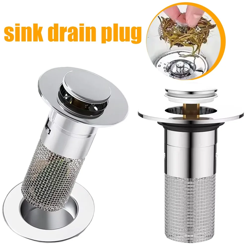 

Press Type Sink Drain Stopper Pop Up Washbasin Plug Hair Filter Odor Proof Leak Proof Spring Loaded Design Universal Fit 2 Pcs