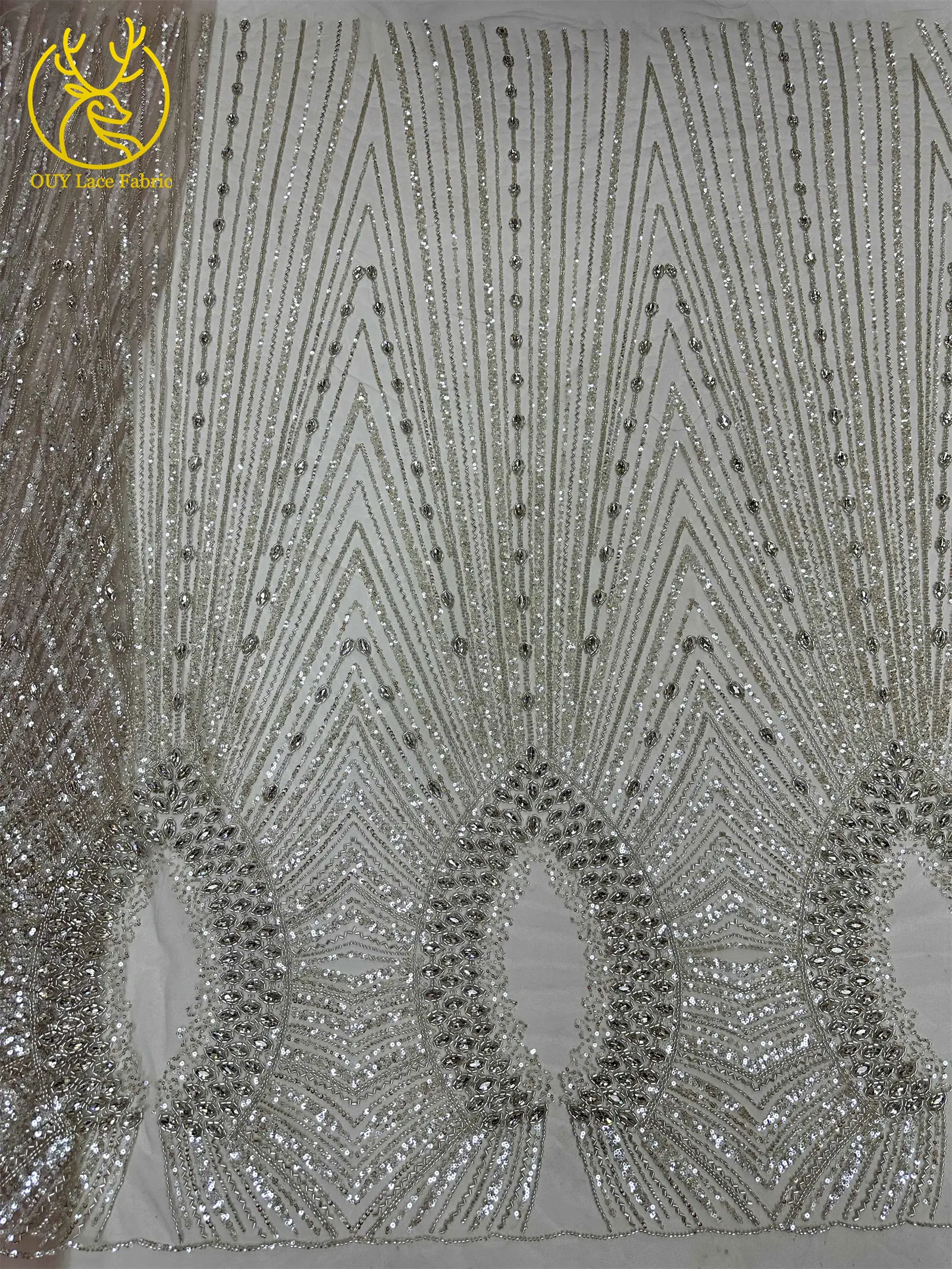 Luxuriöser afrikanischer Edelstein-Perlen-Spitzenstoff 2026 Premium nigerianischer französischer Pailletten-Mesh-Spitzenstoff für Partykleider und Brautkleider – Detail 6