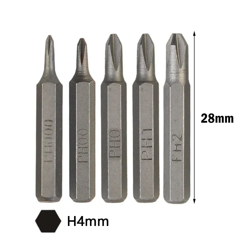 5Pcs Screwdriver Bit H4×28mm Cross Screwdriver Magnetic Bits PH0000 PH000 PH00 PH0 PH1 PH2 4mm Hex Shank Nutdrivers Hand Tools