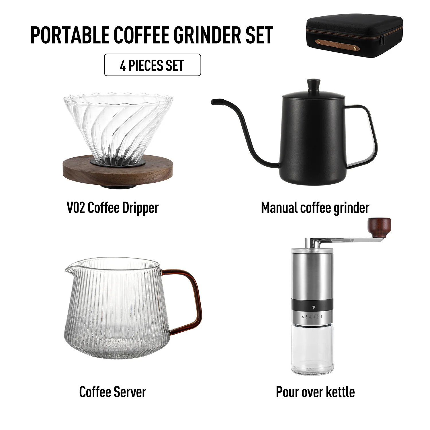 Portable Camping Coffee Gift Box Set Hand Brewed Coffee Maker Household Coffee Utensils Bean Grinder Sharing Pot Filter Cup