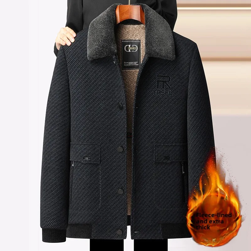 

Winter Windproof Men Woolen Overcoat Thickened Casual Jacket Dad Fashionable Overcoat Spring Middle-aged Man's Comfortable Coats
