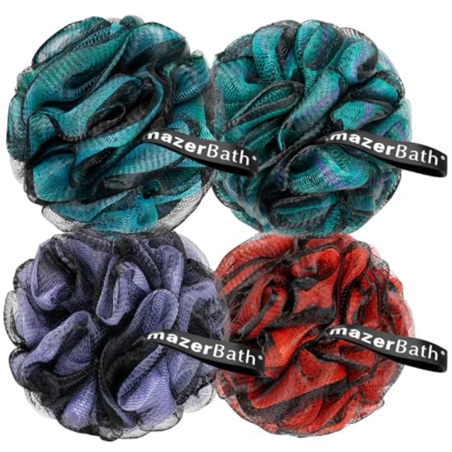 

Charcoal Loofah Sponge Shower Loofah 60g/PCS - Body Scrubber Loofa Set of 4 - Charcoal Blue Green Purple Red Bath Sponge for Me