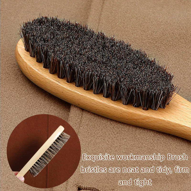 Coat Cleaning Brush Soft Horse Hair Brush Dense Thick Sturdy Durable Comfortable Grip Not Easy to Shed Not Damaging Clothing