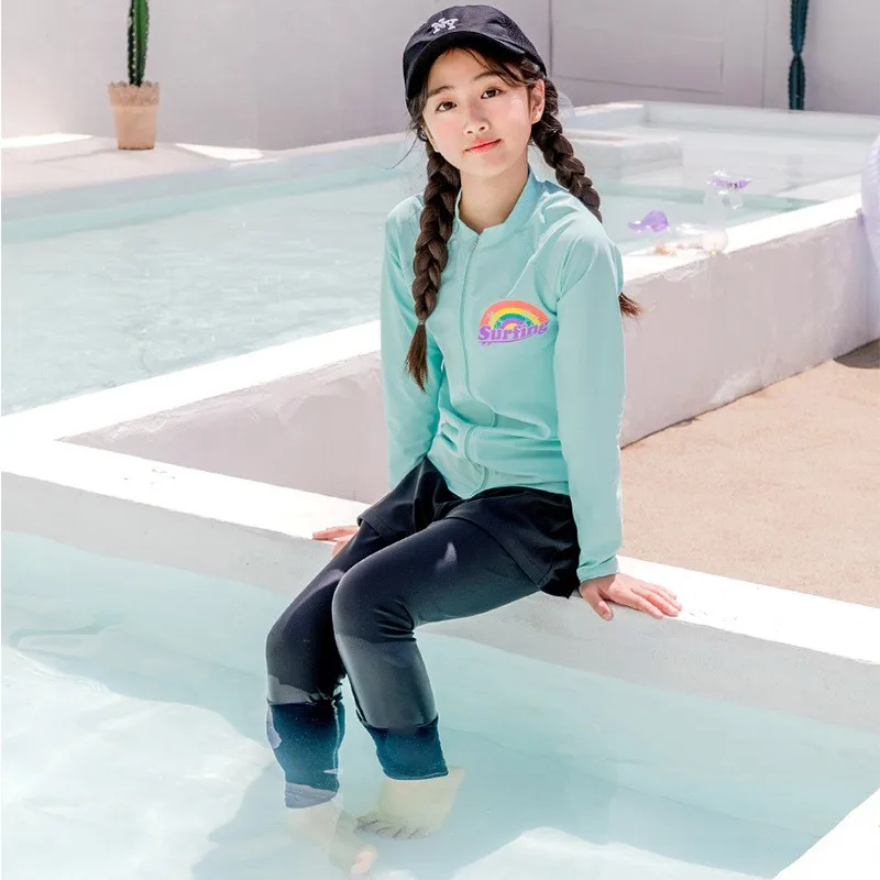 Children's swimsuit, girls' split skirt style, long sleeve pants, swimsuit, middle and big children's girls, hot spring quick-dr image 3