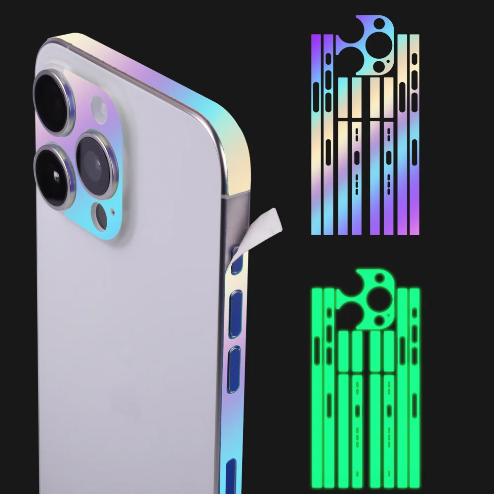 Kolorowa, świecąca folia boczna 3D na iPhone 17 16 15 14 13 12 11 Pro Max, folia na krawędzie ramki do iPhone 16 15 14 Plus 12 13 Mini, nie Gla