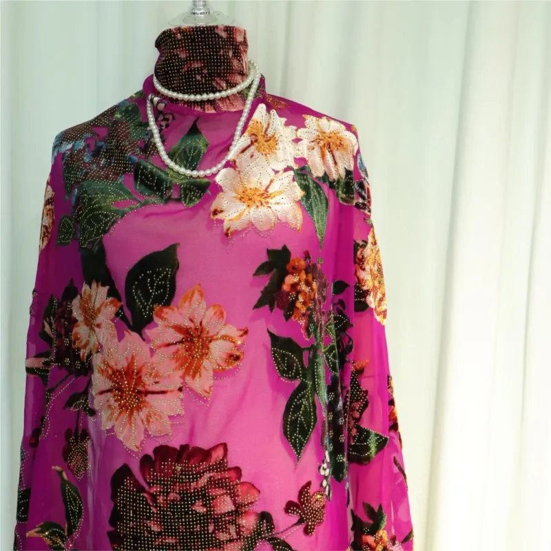 벨벳 직조 엠보싱 패턴 원단 비스코스 패션 나이트가운 이브닝 드레스 치파오 웨딩