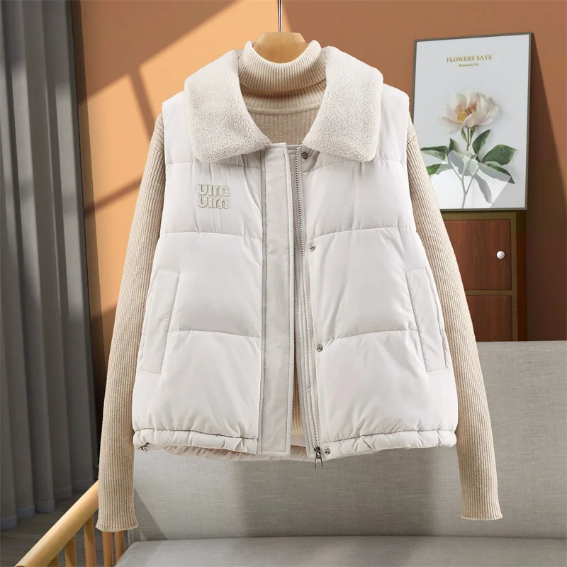 2025 Women Autumn/Winter Jacket Coat New Korean Loose Cotton Vest Women Loose Lamb Lapel Sleeveless Waistcoat Female Casual Tops