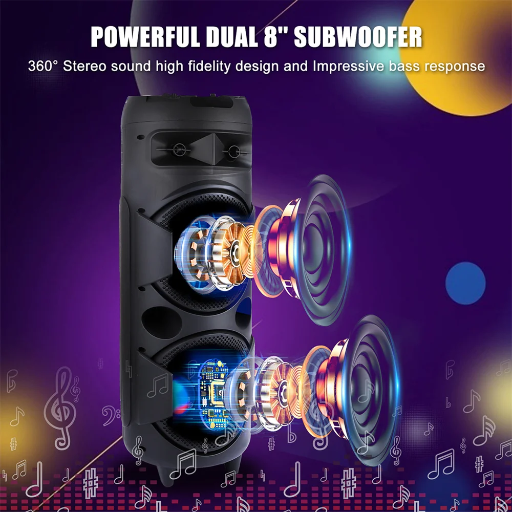 5000W Portable Bluetooth Speaker Heavy Bass Dual 8 \