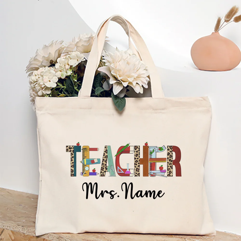 Personalized Teachers Tote Bag Custom Teacher Bags Pencil Rainbow Totes Teacher Gift Teachers Thank You Canvas Bag