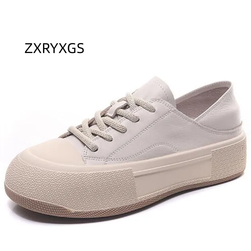 

ZXRYXGS Hot Selling Premium 100% Genuine Leather Sneakers Trend Shoes 2024 New Spring Women Sneakers Platform Heightening Shoes