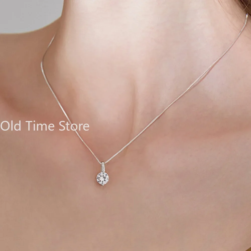Fashion 925 Sterling Silver Round Zircon Necklace Minimalist Style Charm Choker Pendant Party Gift For Women's Fine Jewelry