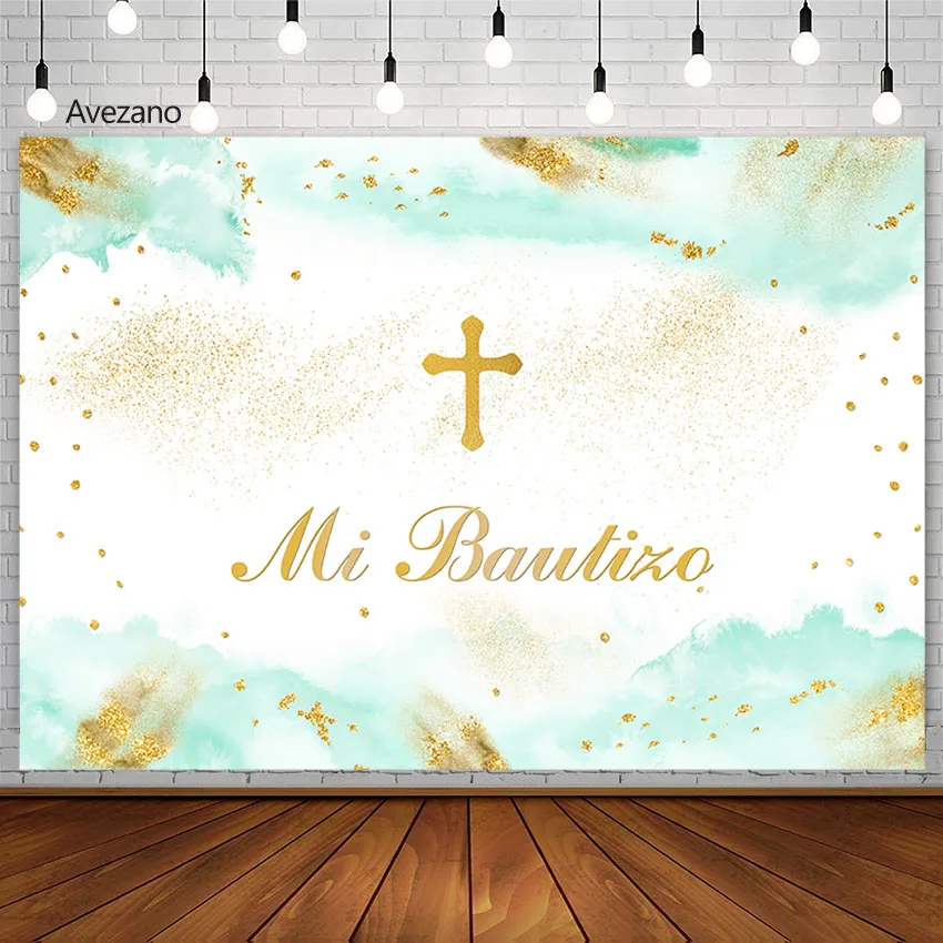 Avezano Mi Bautismo Photography Background Golden Cross Kids Baby Baptism Party Custom Backdrop Photo Studio Decoration Banner