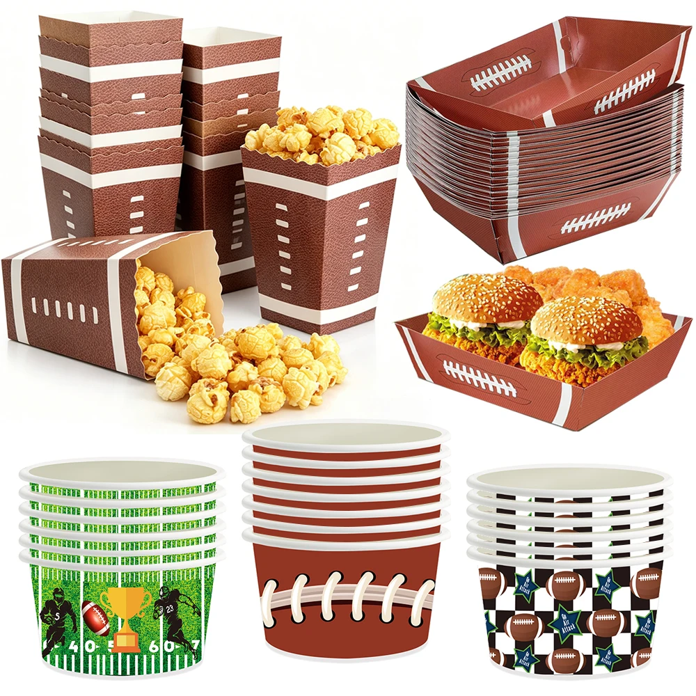 Artículos para Fiestas de Fútbol Americano, Cajas para Palomitas, Tazón para Aperitivos, Bandeja de Papel para Comida, Platos Desechables para Decoración de Fiestas de Cumpleaños de Rugby