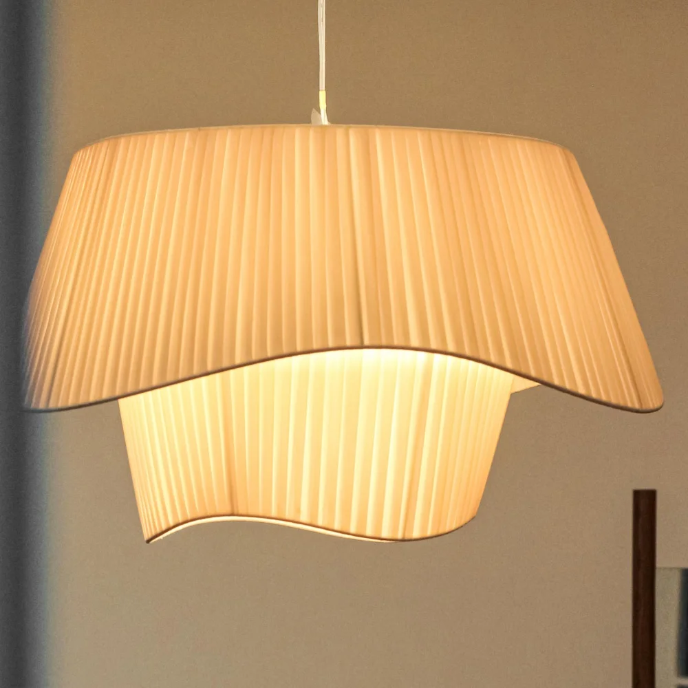 Bohemian Beige Pendant Light Striped Skirted Linen Hanging Lamp Height Adjustable Bedroom Dining Room Ceiling Chandeliers