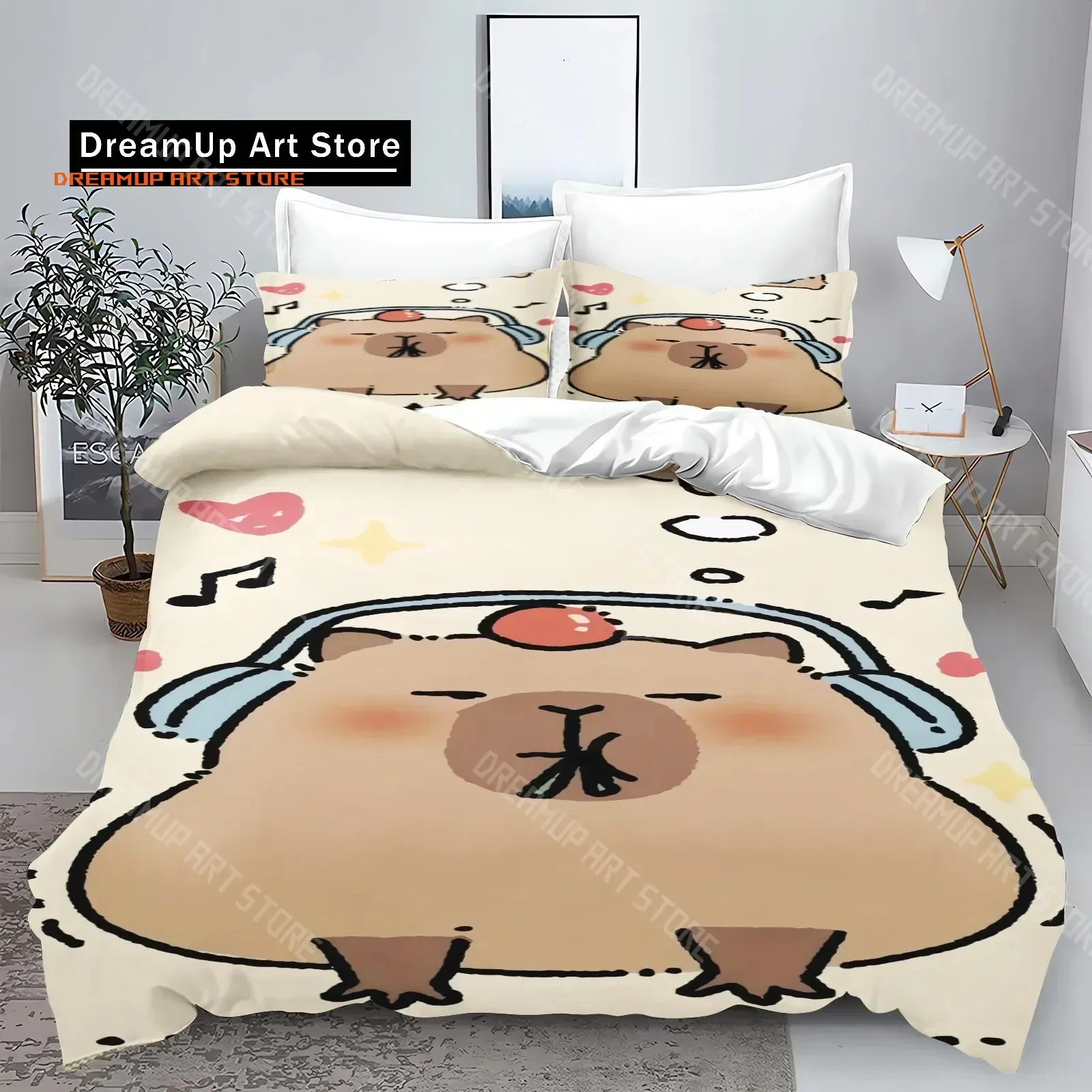 2026 New Cute Animal Capibara Printed Bedding Set Boys Girls Twin Queen King Size Duvet Cover Pillowcase Bed Boys Adult Birthday