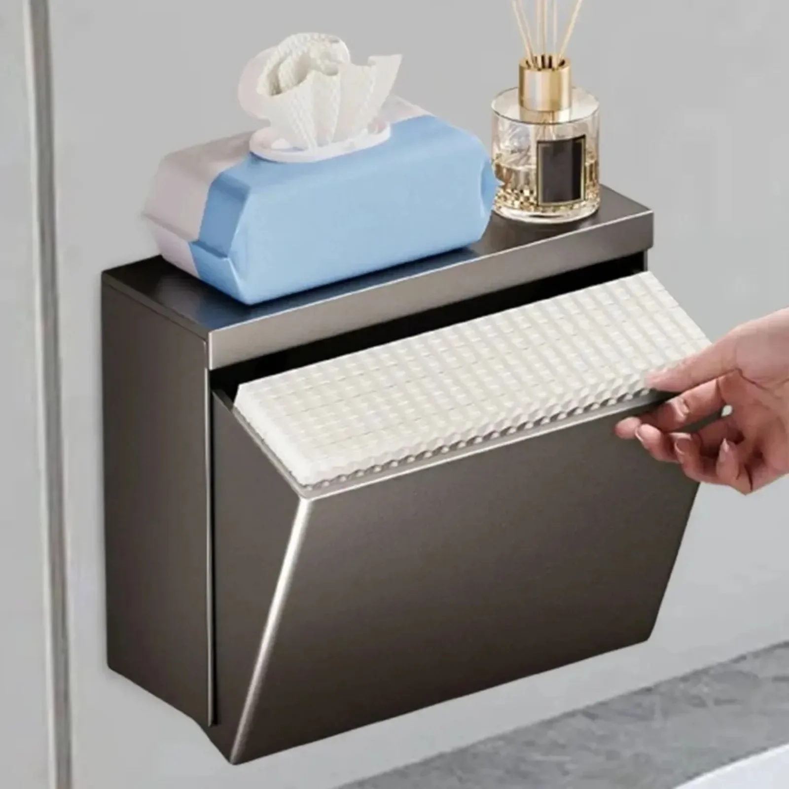 yesToilet Paper Holder Easy Install Aluminum Storage Box Tissue Dispenser Bathroom Organizer Sleek Washroom Kitchen Hotel Access