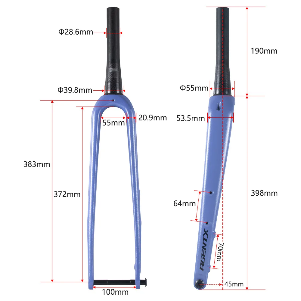 Carbon Fiber Road Bike Solid Fork, Disc Brake, Thru Axle, Steerer Cone, Road Bike Gravel, XC, 12x100mm, 1-1/8, 1-1/2 Tapered