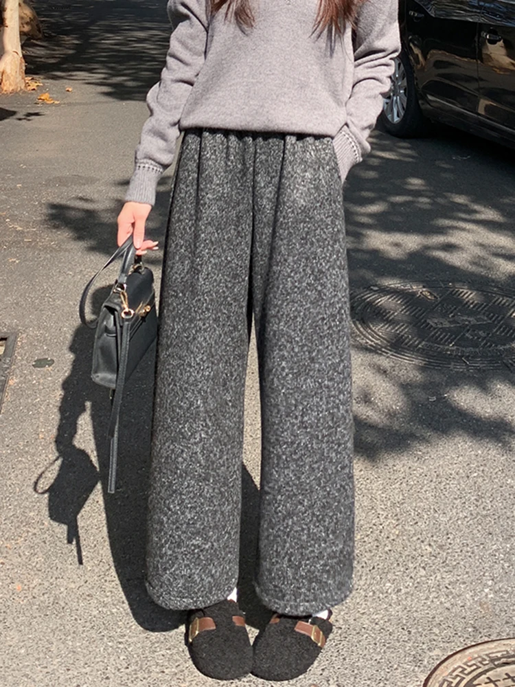 

ay Knitted Wide Leg Pants Women's High Waist Straight Cut Casual Long Trousers Autumn Winter New Sle Loose Fit Slimming
