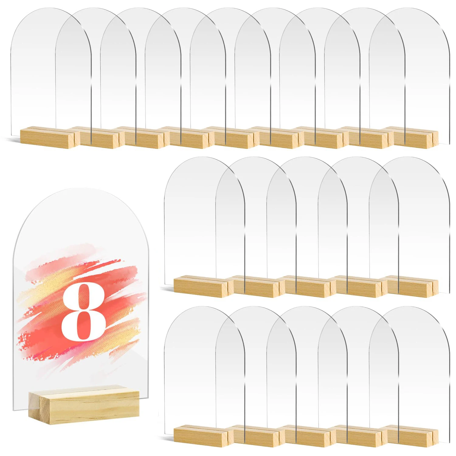 Blank Acrylic Sign with Wooden Stands, Acrylic Sign Holder Table Stand Display DIY Table Numbers for Wedding Event Party Decor