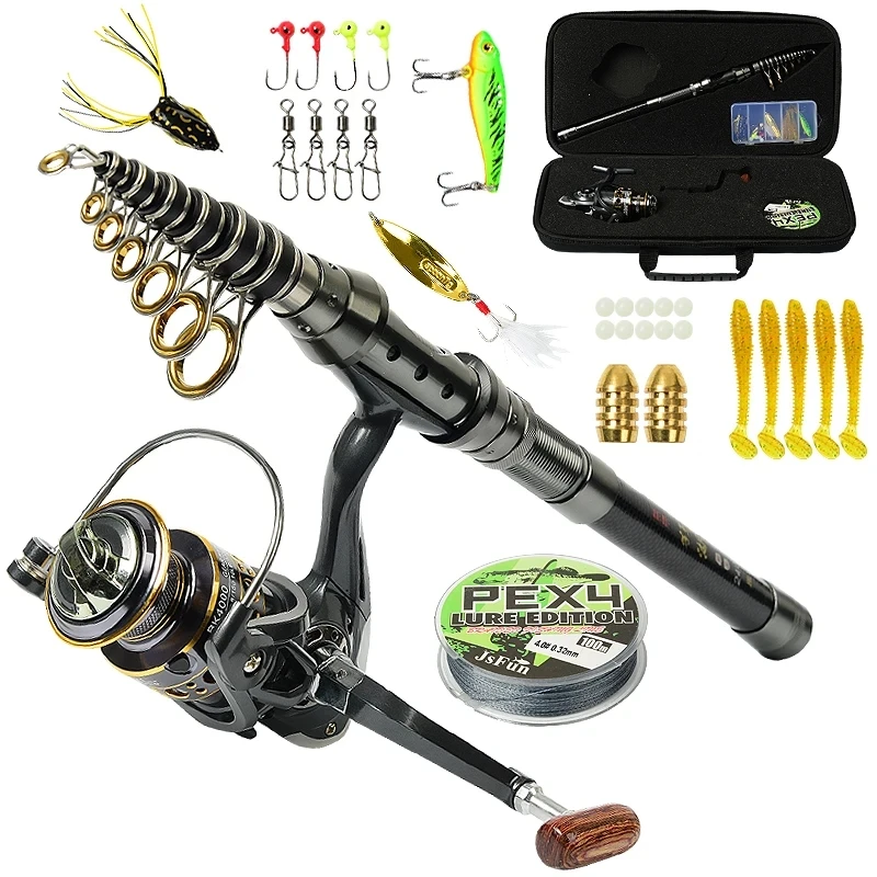 kits de pesca completa com haste telescopica spinning carretel iscas ganchos travel pole grupo 15m 18m 21m 24m 01