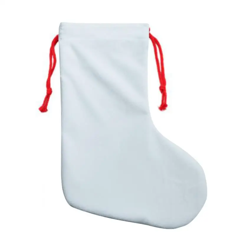 Sublimation Christmas Candy Bag White Blank Stockings Cotton Linen Socks Thermal Transfer Short Plush Gift Bags ni113