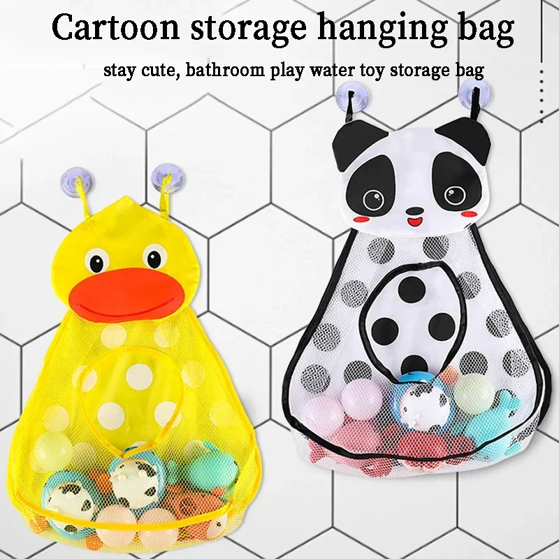 Cartoon Baby Bath Toys Storage Bag Cute Duck Frog Mesh Net Toy Holder Bag Strong Suction Cups Bath Game Bag Bathroom Organizer